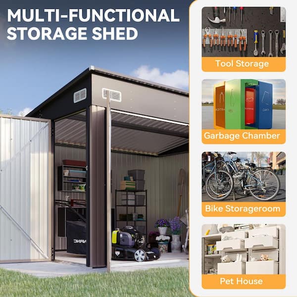 Sizzim 10 ft. W x 8 ft. D Outdoor Lean to Storage Metal Shed with