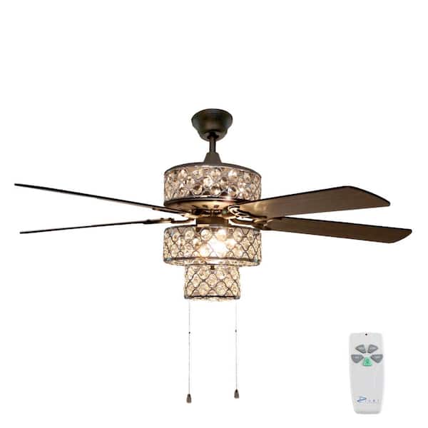 River of Goods 52 in. Silver Ceiling Fan with Punched Metal Triple-Tiered Clear Crystals