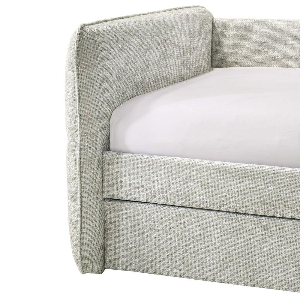 Mighty Light Green Fabric Upholstered Twin Size Daybed with Pull Out Trundle, Button Tufted Nailhead - thumbnail 6