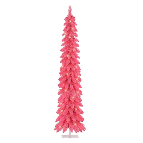 Puleo International 6 ft. Pink Pre-Lit Alpine Artificial Christmas Tree ...