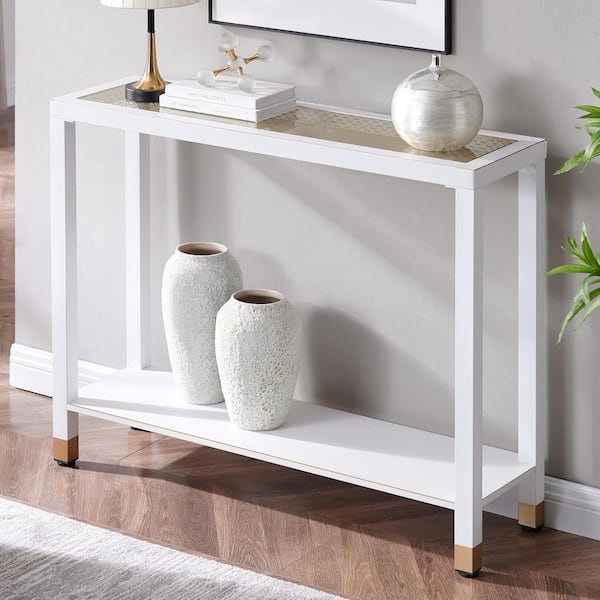 コンソールテーブル Polibi 40.94 in. White/Gold Rectangle Glass Top Console Table with