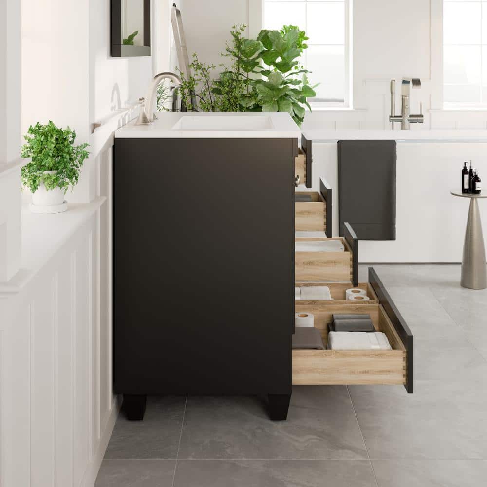 Espresso 28" Bathroom Vanity with White Quartz Top and Undermount Sink