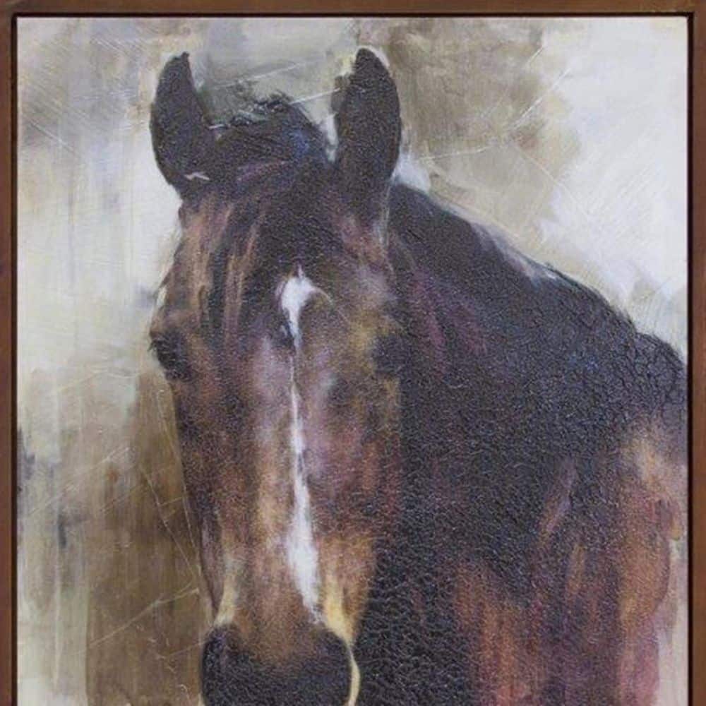 Framed Brown Horse Canvas Wall Art 31.5"H