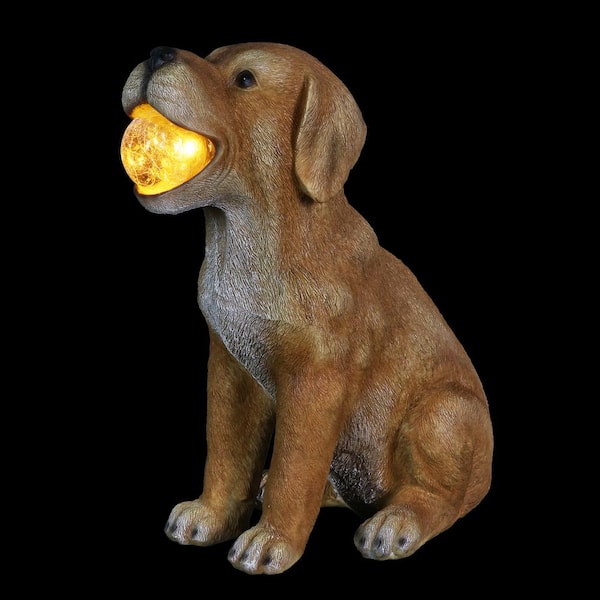 12 in. Tall Solar Dog with LED Ball in Mouth Garden Statue