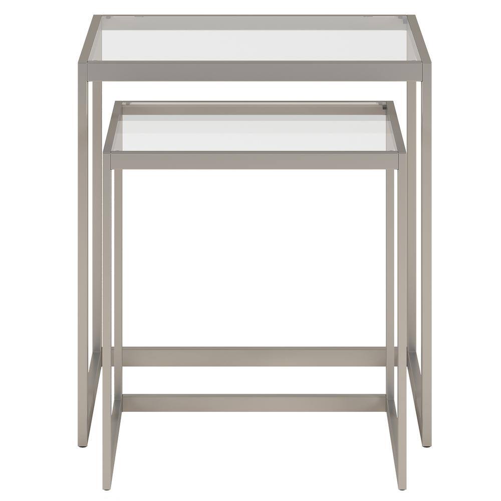 Satin Nickel Rectangular Nested Side Table with Tempered Glass Top