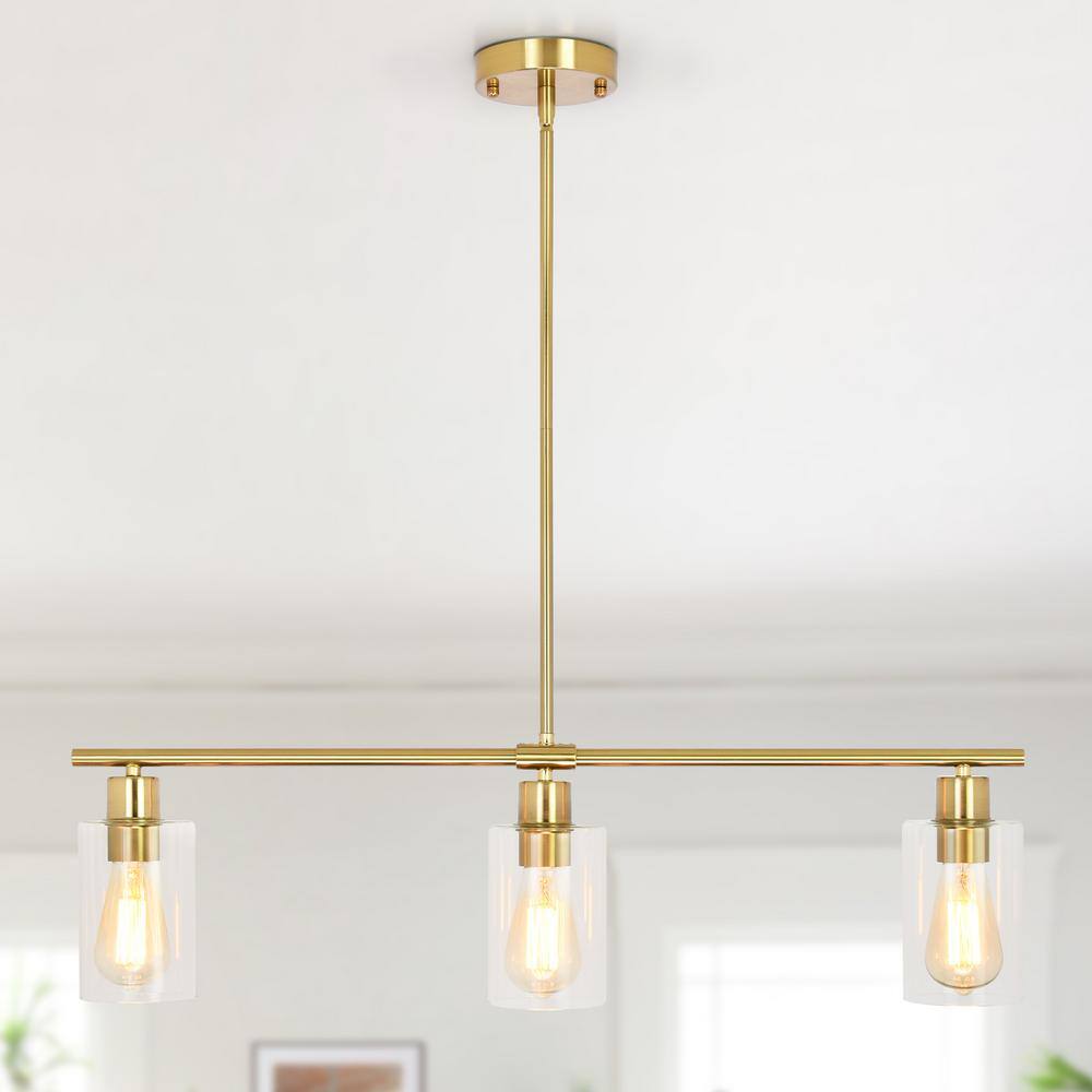 Gold Linear Pendant Light with Clear Glass Shades