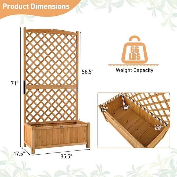 71 in. Tall Raised Garden Bed Wooden Planter with Trellis for Flower Climbing Plant