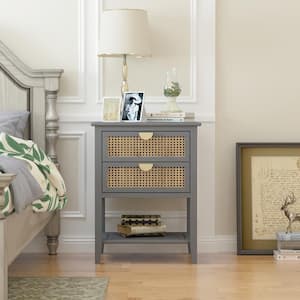 22.05 in. W x 15.75 in. D x 28.55 in. H Gray Free-Standing Linen Cabinet with Open Shelf and 2 Drawer in Gray