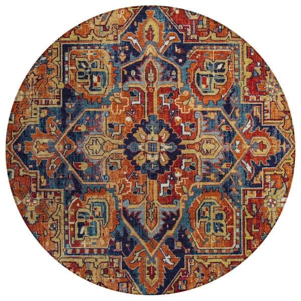 Chantille ACN570 Paprika 8 ft. x 8 ft. Round Machine Washable Indoor/Outdoor Geometric Area Rug