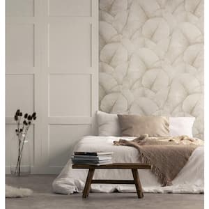 Kumano Collection Ivory Textured Palm Leaf Matte Finish Non-pasted Vinyl on Non-woven Wallpaper Sample