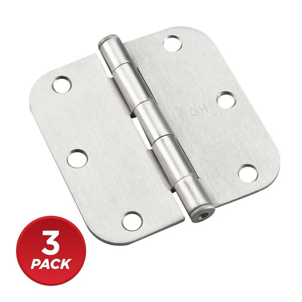 3-1/2 in. x 3-1/2 in. Brushed Nickel Full Mortise Butt Hinge with Removable Pin (3-Pack)