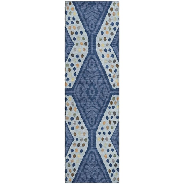 Mayfield Premium Machine Washable Abstract AMF2457 Navy 2 ft. x 7 ft. Runner Rug