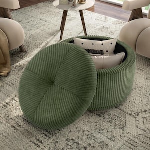 Alise Green Corduroy Fabric 28.5 Round Storage Ottoman