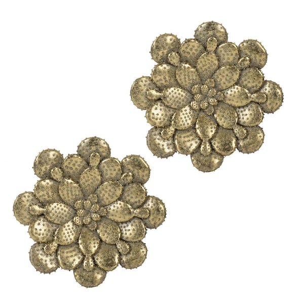 Unbranded 10 in. x 10 in. Gold Metal Work Wall Decor Pack of 2-Wall Sculptures Wall Art Modern Accent Hanging Wall Decorations