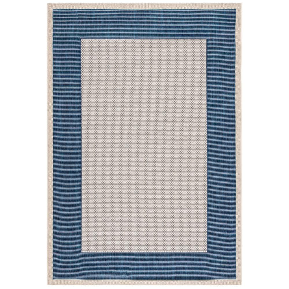 Beige and Navy Rectangular Synthetic 8' x 10' Indoor/Outdoor Rug