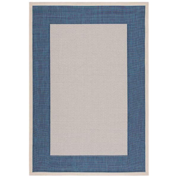SAFAVIEH Courtyard Beige/Navy 8 ft. x 10 ft. Border Solid Indoor/Outdoor Patio  Area Rug