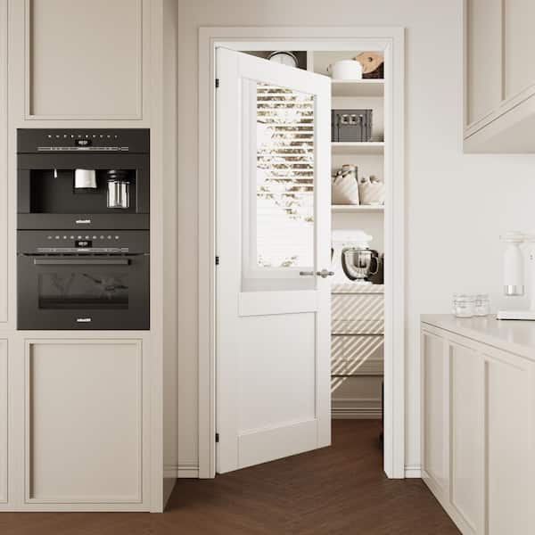 32 in. x 80 in. Solid Core Half Lite Mirrored Glass White Primed MDF Wood Interior Door Slab