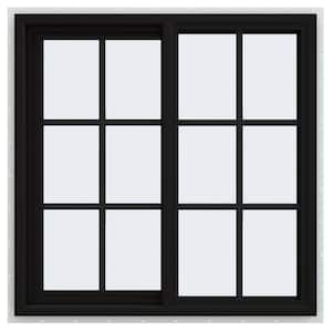 36 in. x 36 in. V-4500 Series Black FiniShield Vinyl Left-Handed Sliding Window with Colonial Grids/Grilles