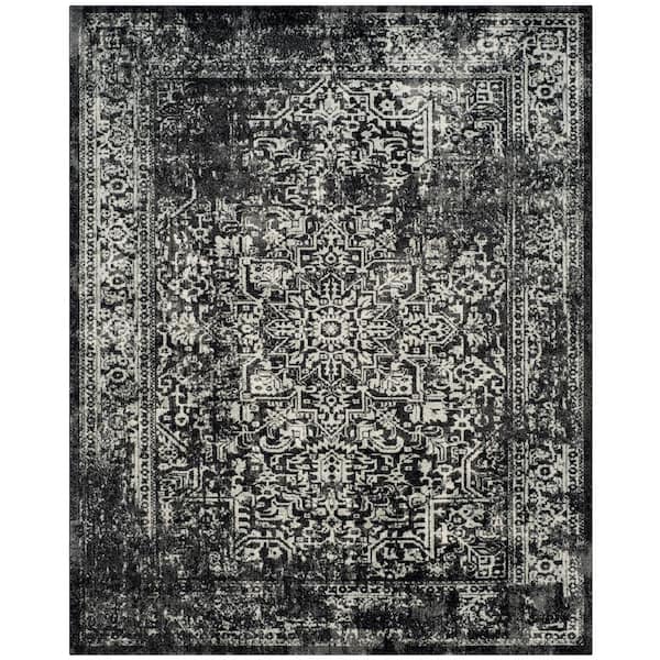 Evoke Black/Gray 9 ft. x 12 ft. Distressed Border Medallion Area Rug