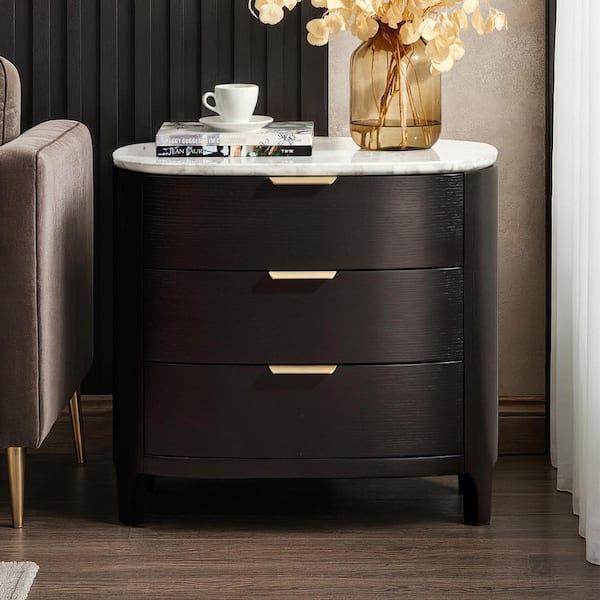 Kayden Black 3-Drawer 28.5 in W Nightstand with Marble Top
