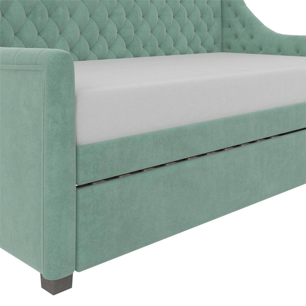 Teal Velvet Twin Daybed with Tufted Upholstery and Trundle