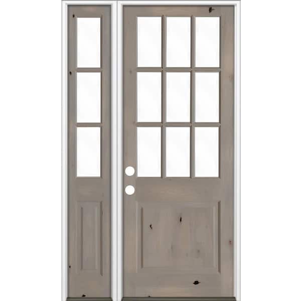 Krosswood Doors 50 in. x 96 in. Knotty Alder 2 Panel Right-Hand/Inswing Clear Glass Gray Stain Wood Prehung Front Door w/Left Sidelite