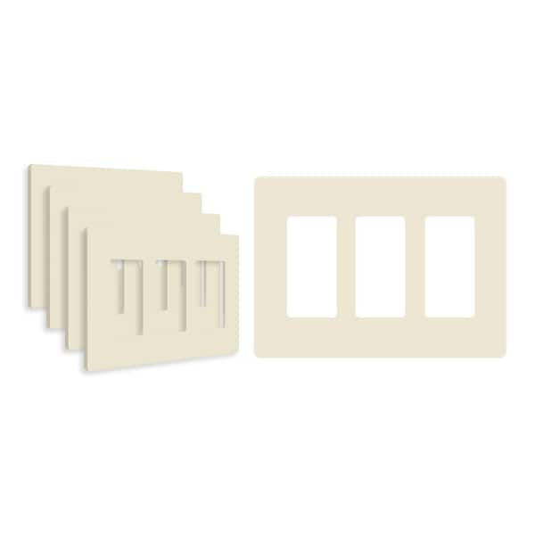 3-Gang Light Almond Decorator/Rocker Plastic Screwless Wall Plate (5-Pack)