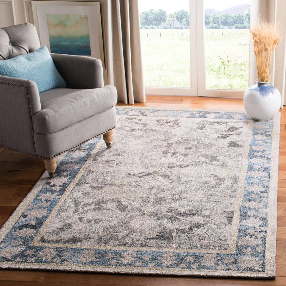 Hand-Tufted Blue and Beige Wool Blend Abstract 4' x 6' Area Rug