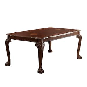 Dark Brown Wood Base 4 Legs Base Extendable Leaf Dining Table with Cabriole Legs Seats 6