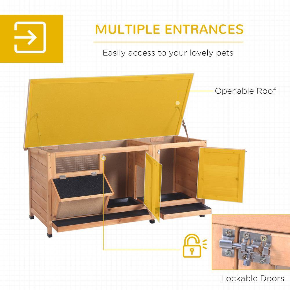 Natural Beige Wooden Rabbit Hutch with Waterproof Roof and Feeding Trough