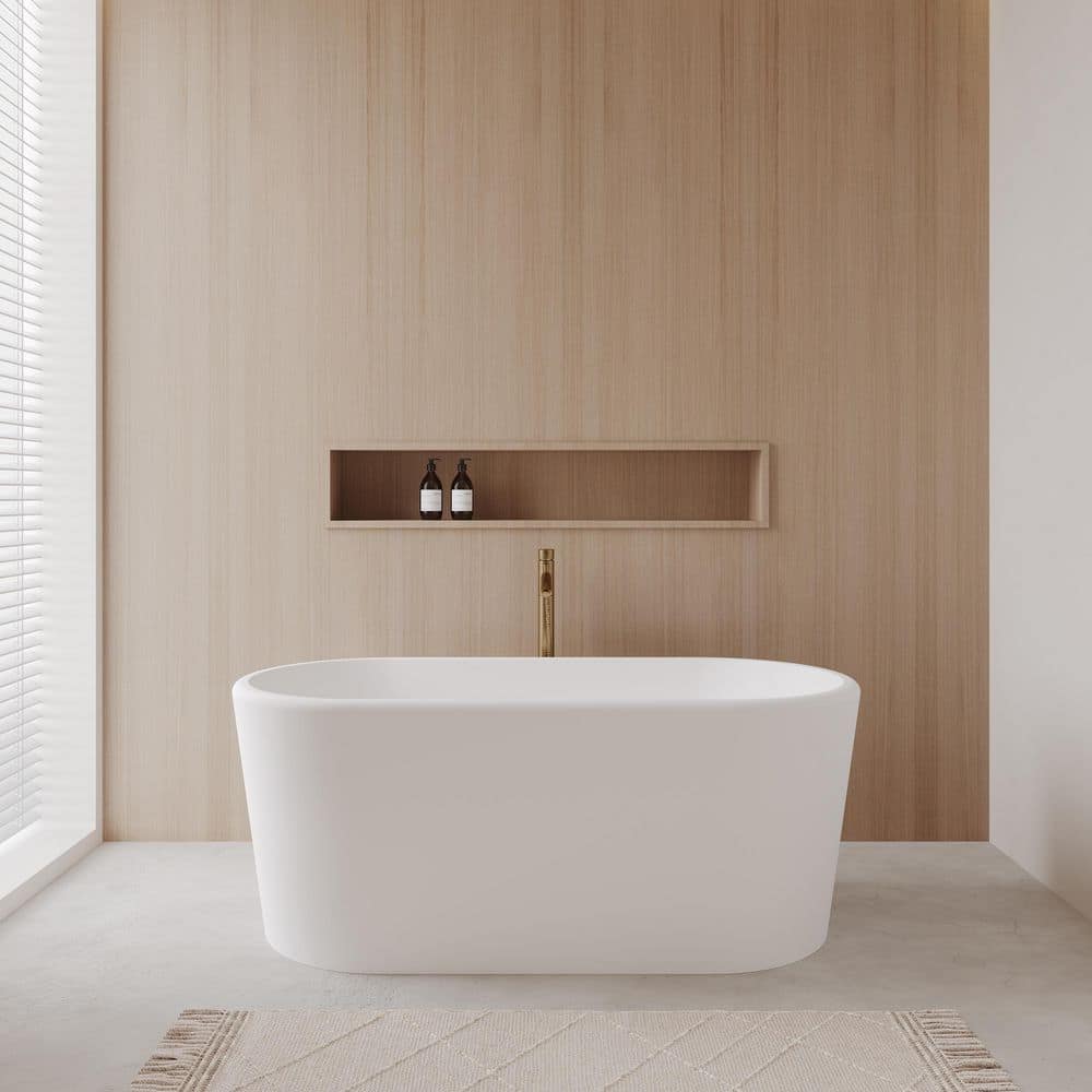 Ursula 59 in. Acrylic Flatbottom Bathtub in Matte White with Shiny White Trim and Brushed Gold Faucet price history on PriceWatchPro