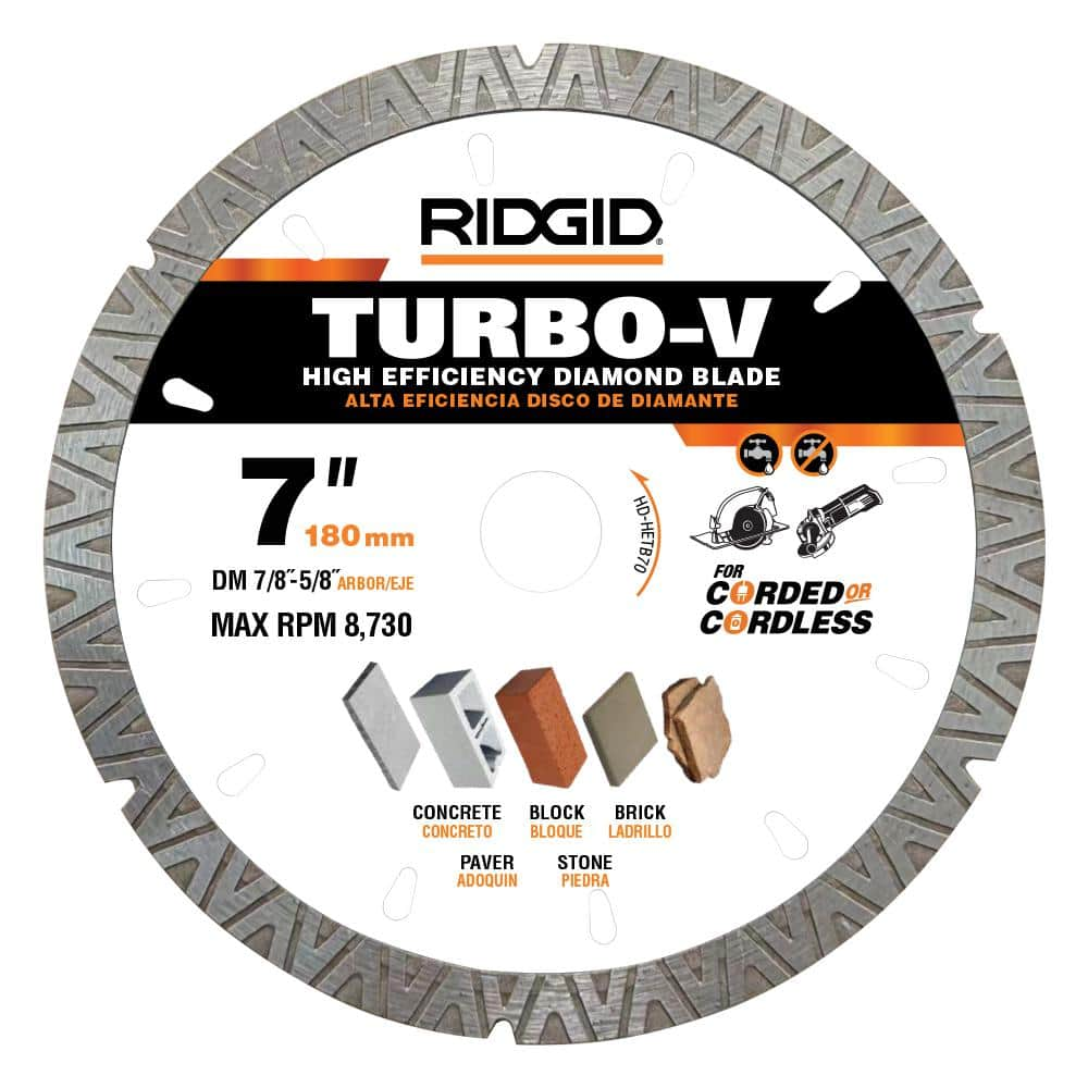 RIDGID TURBO-V 7 In. Turbo Rim Diamond Blade for Masonry High Efficiency Cutting