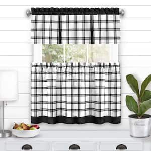 Tate Polyester Light Filtering Tier and Valance Window Curtain Set - 58 in. W x 24 in. L in Black