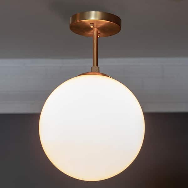 Decor Therapy Michael 1 Light Antique Brass With Milk Glass Semi Flush Mount Ceiling Ch1911 The Home Depot - Retro Glass Flush Ceiling Lights