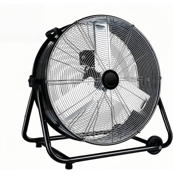 7800 CFM 24 in. High Velocity Internal Oscillating Barrel Floor Fan in Yellow for Industrial Rooms - UL Safety Listed