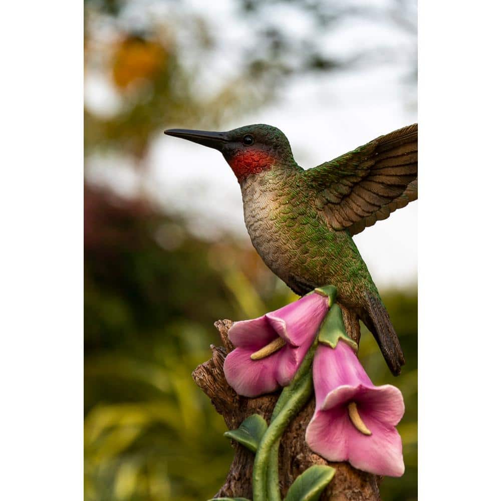 Motion Activated Singing Hummingbird on Pink Foxglove Polyresin Statue