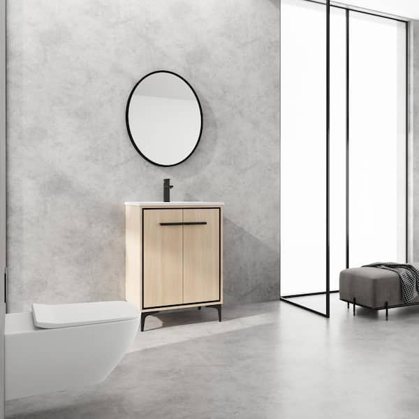 Brescia 24.02 in. W x 18.31 in. D Freestanding Bath Vanity in Original Oak with White Ceramic Top Unassembled
