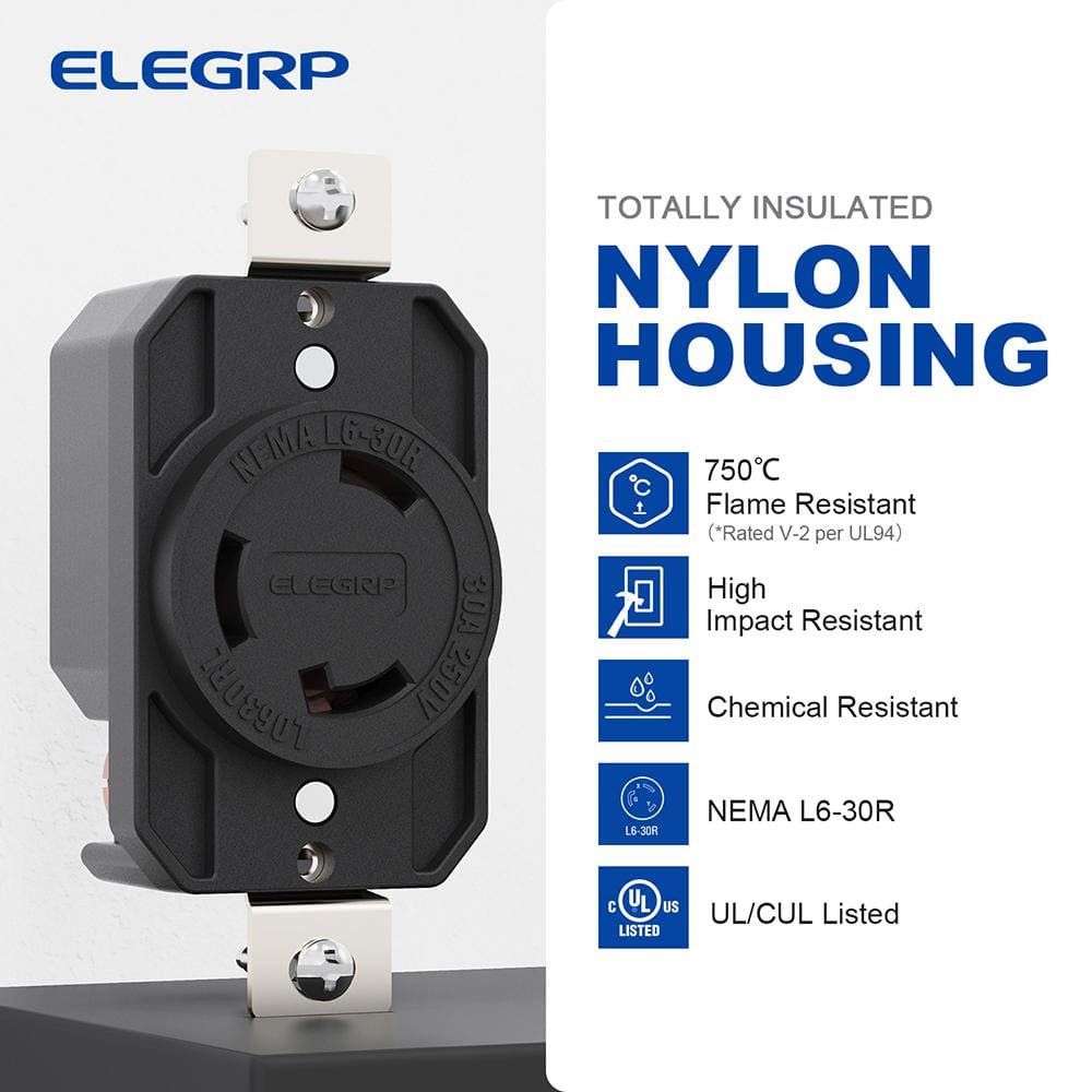 Black 30 Amp Tamper Resistant Single Outlet with Wall Plate