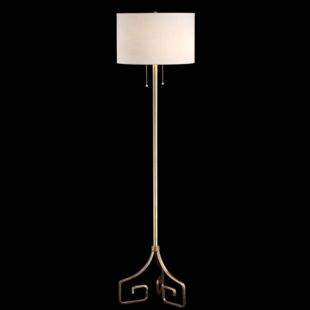 Newman Classic Gold Leaf 61.5" Metal LED Floor Lamp with Linen Drum Shade