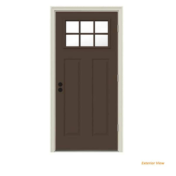 JELD-WEN 32 in. x 80 in. 6 Lite Craftsman Dark Chocolate Painted