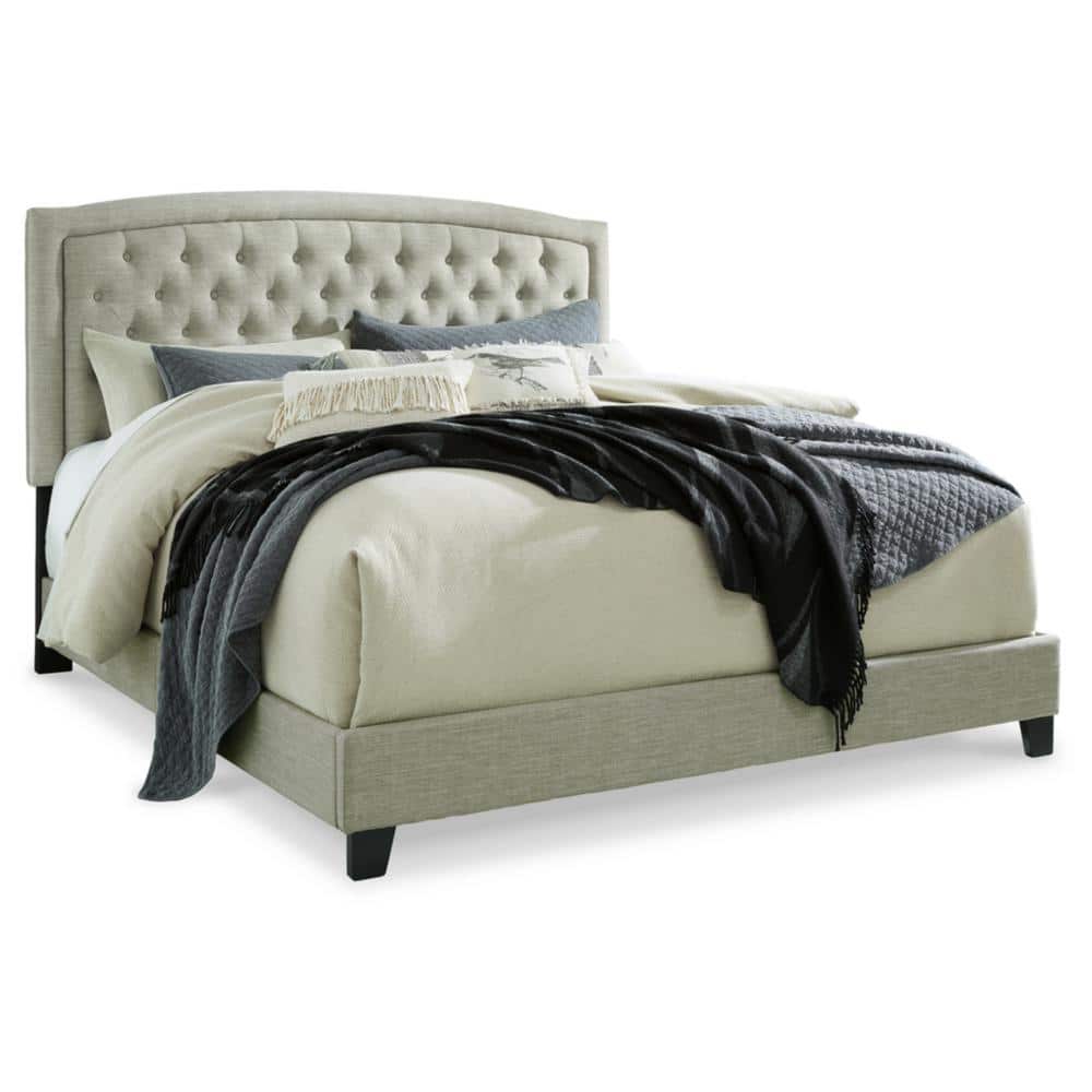 Transitional Queen Upholstered Bed with Tufted Headboard, Gray