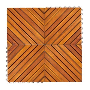 12-Diagonal Slat Acacia Interlocking Deck Tile (Set of 10 -Tiles)