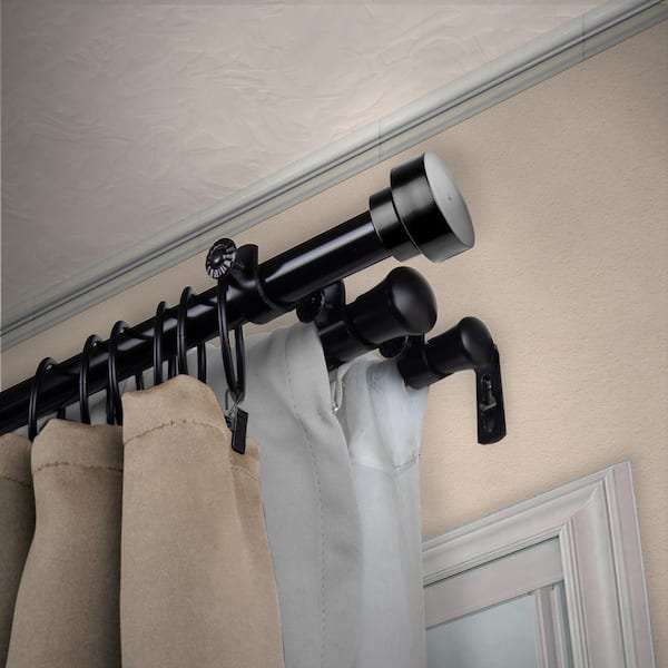 EMOH 13/16" Dia Adjustable 120" to 170" Triple Curtain Rod in Black with Pedro Finials
