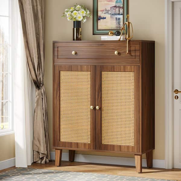 Lauren Brown 43 in. Shoe Cabinet with 3 Adjustable Shelves and 2 Doors and Drawer