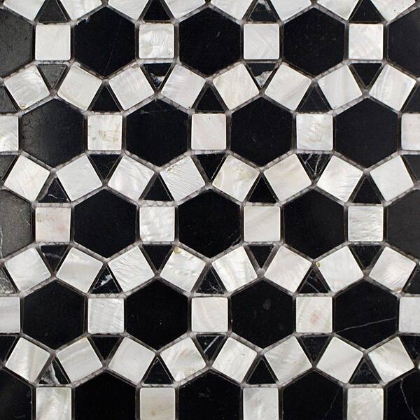 Ivy Hill Tile Noble Hexagon Nero Marquina 9-3/4 in. x 12-1/4 in. x 10 mm Polished Pearl and Marble Mosaic Tile