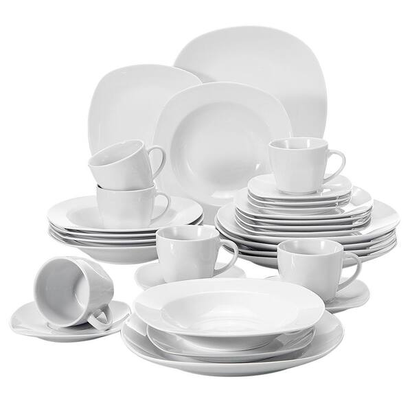 MALACASA Ivory White Dinnerware Sets, 30-Piece Porcelain Square