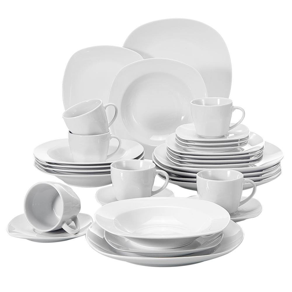 MALACASA Dinnerware Sets, 24-Piece Porcelain Square Dishes - White with  Black Rim, Modern Dish Set for 6 - Plates and Bowls Sets, Ideal for  Dessert