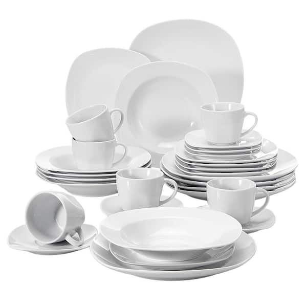 Reviews for MALACASA Flora 30-Piece White Porcelain Dinnerware Set Square  Dinner Plates Cup and Saucer Set (Service for 6)