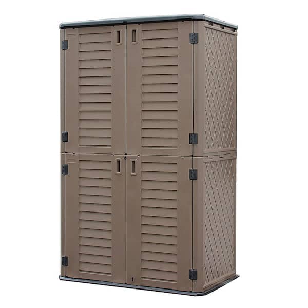 WELLFOR 50 in. W x 29 in. D x 82 in. H Coffee HDPE Outdoor Storage Cabinet (Shelves Not Included)