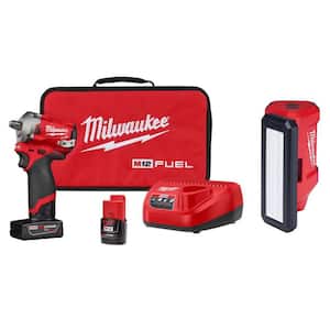M12 FUEL 12V Lithium-Ion Brushless Cordless Stubby 1/2 in. Impact Wrench Kit w/M12 ROVER Service and Repair Flood Light